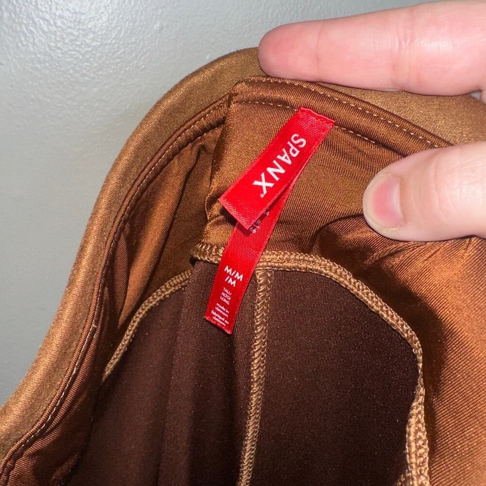 Spanx Faux Suede Shaping Leggings Medium Rich Caramel Brown High Rise - Picture 4 of 8